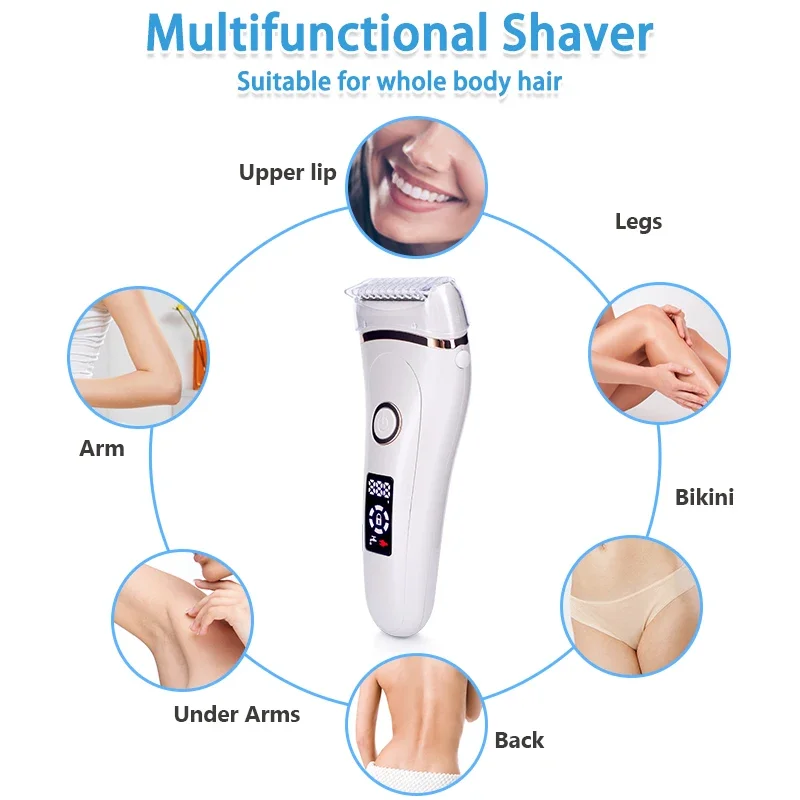 Electric Epilator USB Rechargeable Women Painless Electric Epilator Beard Hair Removal Women's Shaving Machines Portable Female Hair Trimmer LCD