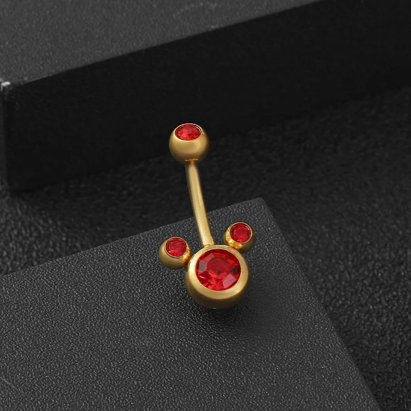 5 pieces of titanium Mickey diamond navel nail European and American hot fashion body piercing jewelry. moissanite belly button piercing