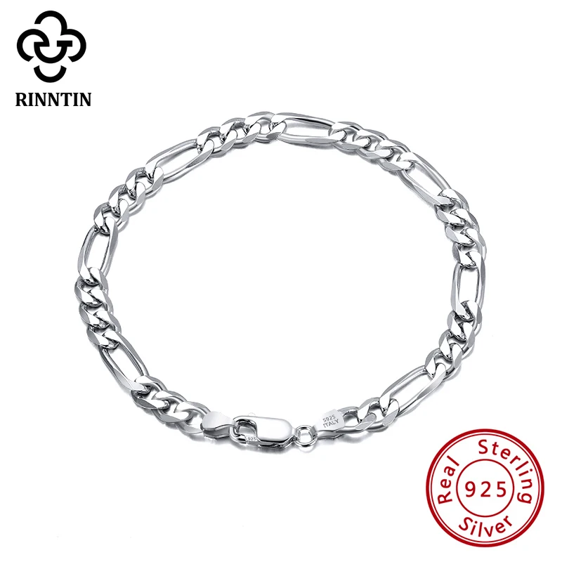 Rinntin 3.3MM 5MM 피가로 남성 체인 팔찌 Bangles 남성용 100% 진짜 팔찌 체인 클래식 스타일 SB66