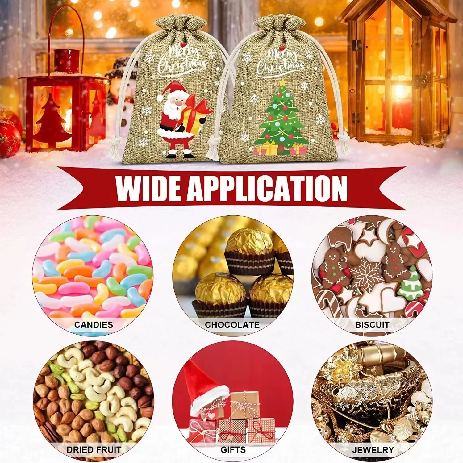 Christmas Gift Bags Christmas Candy Packaging Linen Bags Santa Claus Snowman