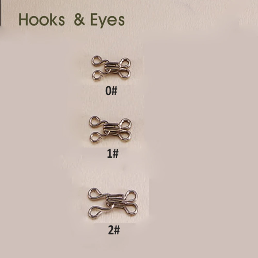 DIY 200Pairs/lot 0/1/2# Metal Brass Hook Eye Pant Skirt Dress Bra Underwear Small Hooks Silver/Black Nickle free shipping HE-002 3