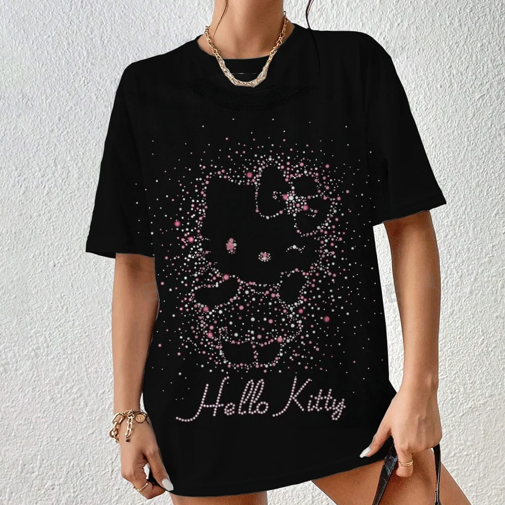 thumbnail image 1 of Camiseta de verano con estampado 3D de Hello Kitty para mujer, remera Harajuku de gran tamaño para niña, ropa nueva de manga corta con cuello redondo, 1 of 5