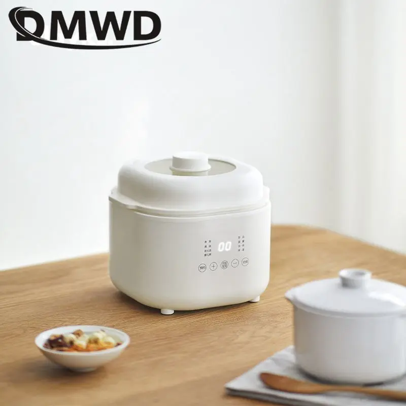 DMWD Elektrischer Schongarer, 1 l, Eintopf, 7 Menüs, Kochmaschine, Brei, Auflauf, Suppenhersteller, 24-Stunden-Termin, Keramikeinsatz, 220 V