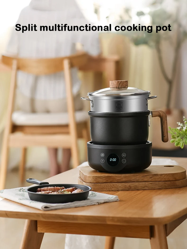 Description Picture 2 of item110V Electric Split Cooking Pot 1.8L Foldable Multicooker Frying Pan Hotpot Steamer Rice Cooker Soup Maker Water Boiler Travel