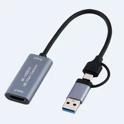 Ultra HD 4K Video Capture Card HDMI to USB/Type - C for Streaming & Recording (Grey)