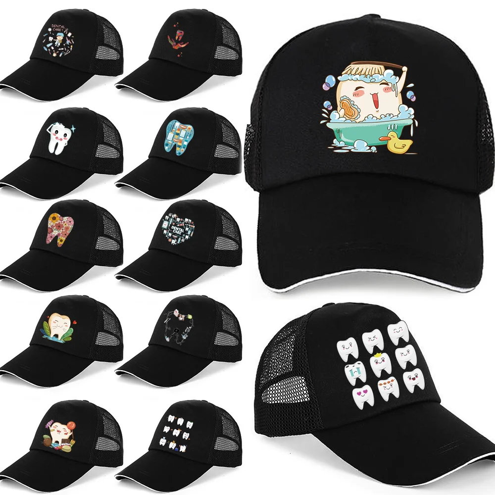 

Fashion Teeth Print Baseball Cap for Men Women Summer Cotton Breathable Mesh Snapback Hat Unisex Hip Hop Trucker Bone Gorras