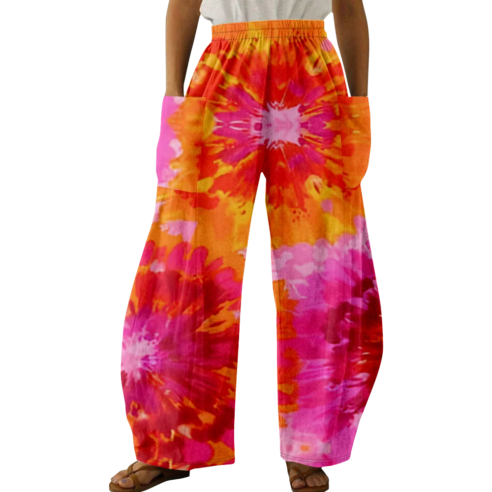 Summer Sweatpants Joggers Tie Dye Print Fashion Womens Pants Casual Pants Pocket Design Loose Trouser Sweatpants Elegant