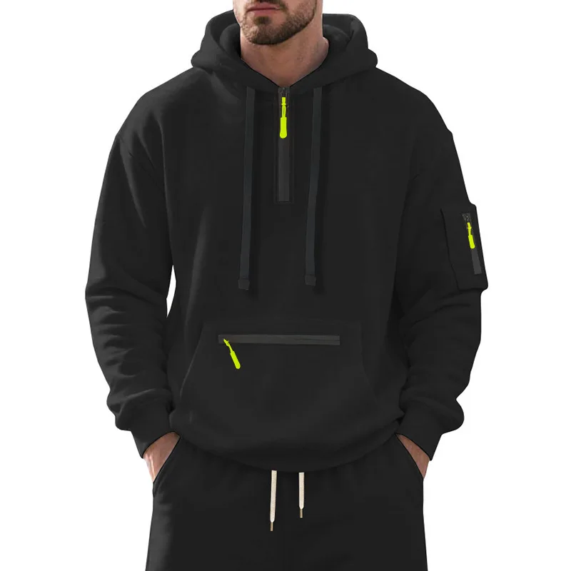 Mens Casual Autumn Winter Long Sleeve Zip Hooded Sweatshirt