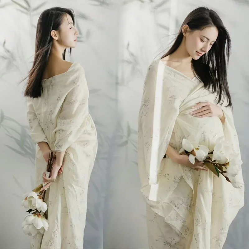 Dvotinst Women Photography Props Maternity Dresses Vintage Chinese Pregnancy Dress Studio Shooting Photoshoot Photo Clothes