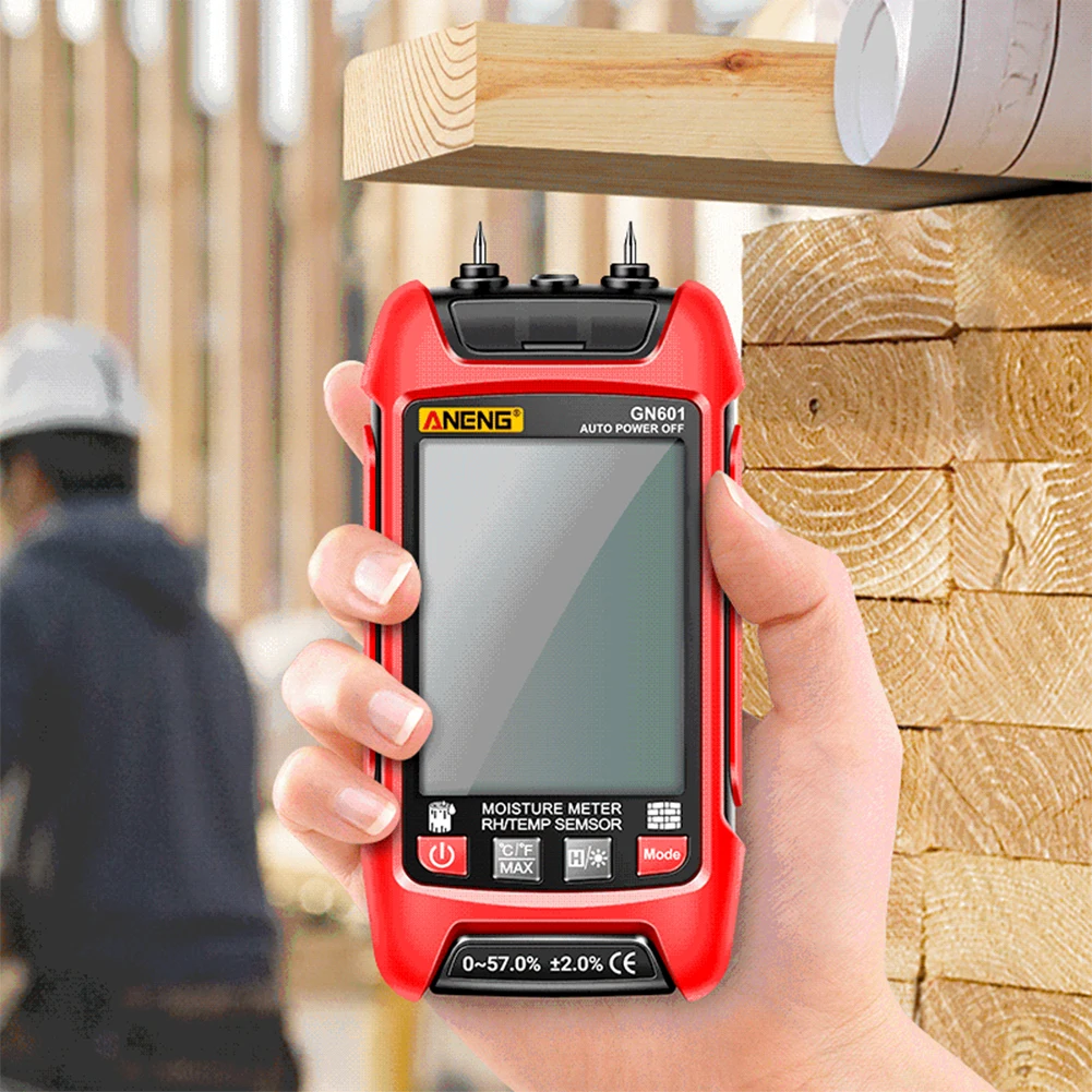ANENG GN601 Wood Humidity Tester 20.5% RH Display Digital Temperature Humidity Probe Tester Pin-Type for Wood/Building Materials Wood Moisture Meter
