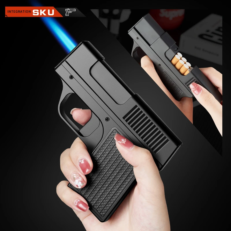 Pistol Lighter Torch Gas Gun Lighters Cigarette Case 10 Pcs Windproof Cigar Cigarette Holder