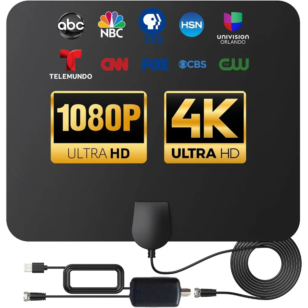 2025 Upgraded HD Digital TV Antenna Indoor Outdoor Long Range Reception 4K 1080P Smart TV Amplifier Signal Booster