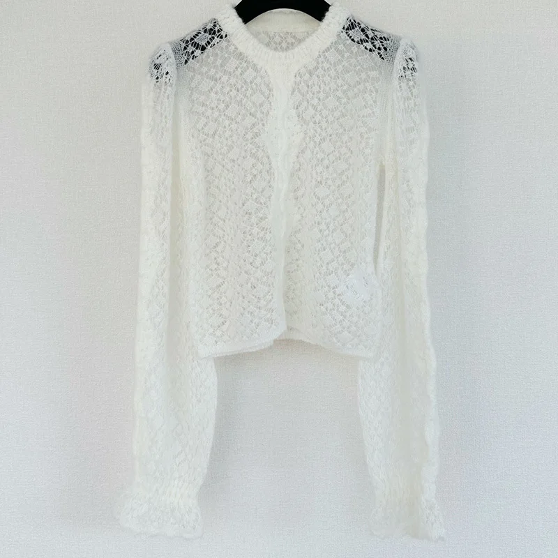 

Элегантный свитер с пышными рукавами, женский модный универсальный Повседневный черный и белый пуловер, весна 2024, Новые свитера, уличная одежда