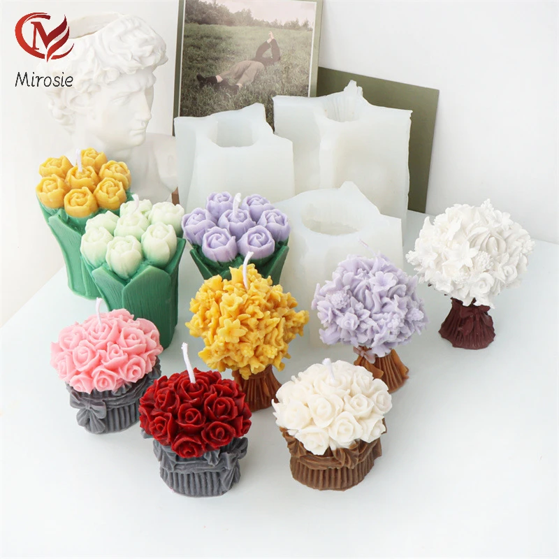 

Mirosie Three-dimensional Silicone Rose Bouquet Scented Candle Mold Lily Bouquet Plaster Decoration Cake Mold Christmas Decor