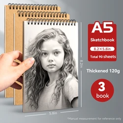 Premium Artist Sketchbook with Thick Drawing Paper - Spiral-Bound Notebook for Students and Art Enthusiasts (3PCS 120g 90sheets A)