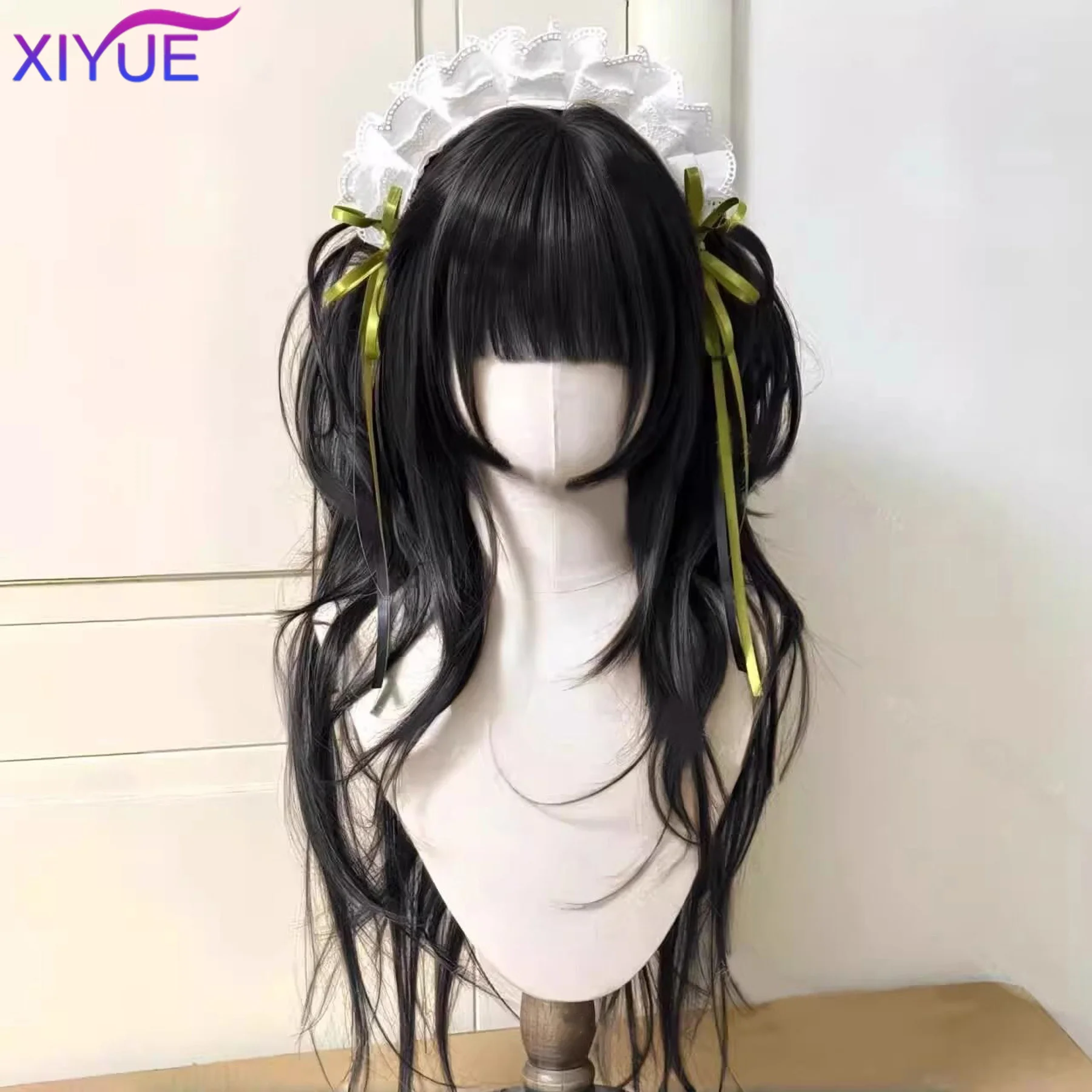 Synthetic Black Pink Wig with Long Ponytail Short Straight Wig Lolita Cosplay Party Harajuku Blonde Wig With Bangs for Women ﻿