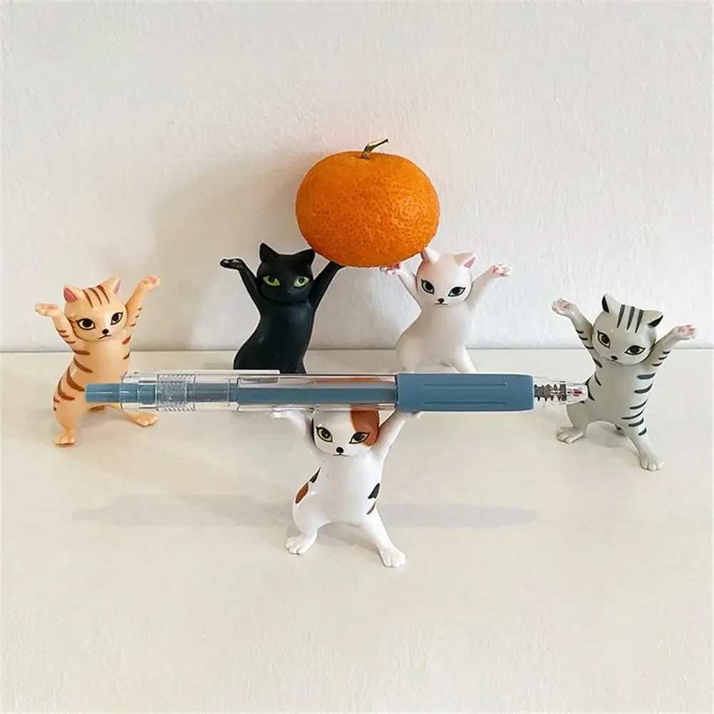 Office Supplies Set Kawaii Cats Pen Holder Funny Cat Doll Ornaments Plastic Crafts Earphone Support for Room Office Desk Home Decoration Accessories
