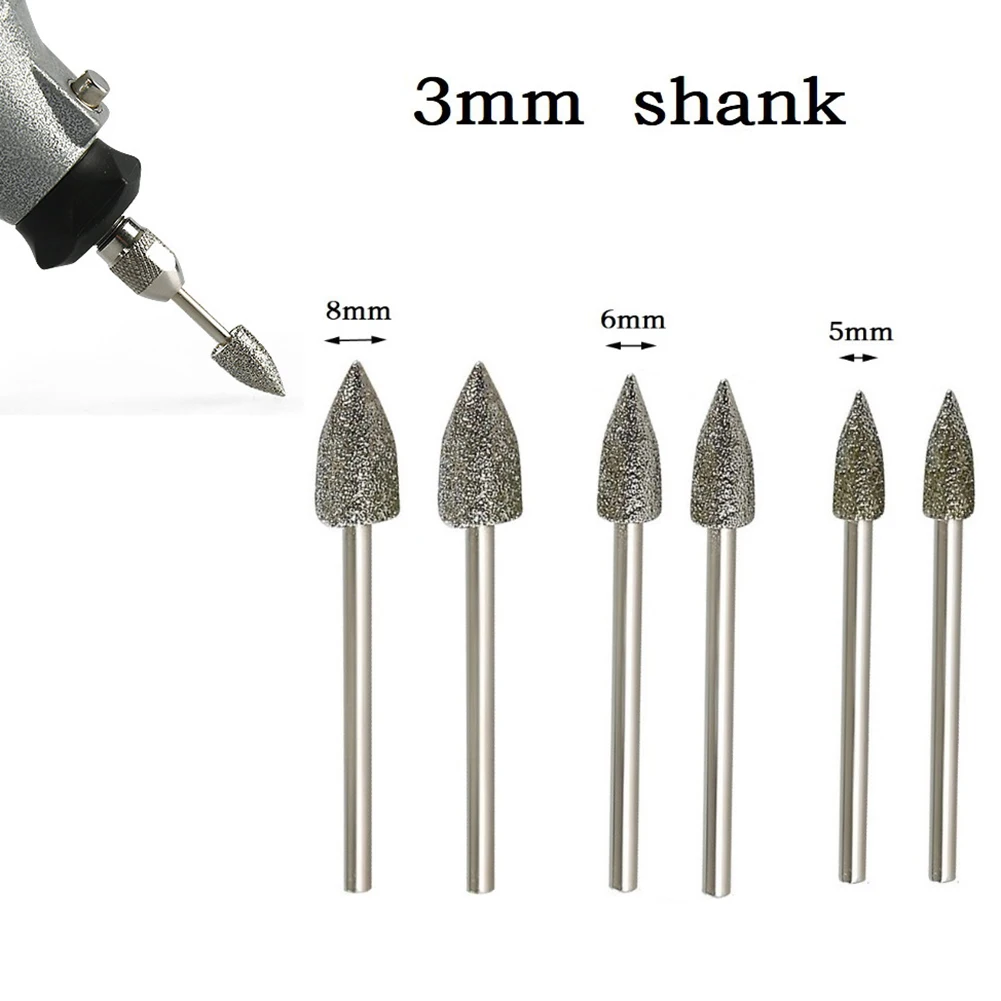

2Pcs Diamond Grinding Head Jade Stone Marble Carving Polishing For Power Rotary Tool Electroplating Grinding Bit