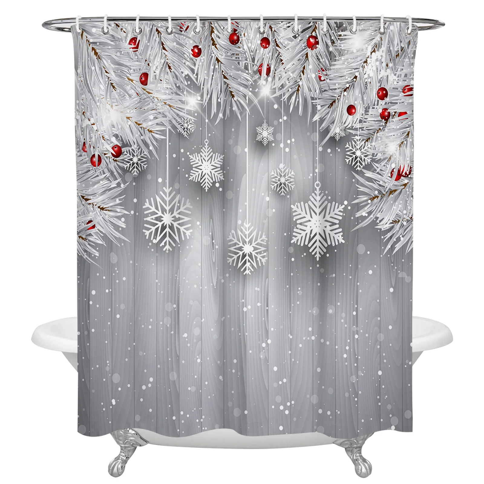

Christmas Silver Fir Leaves Snowflakes Shower Curtains Waterproof Bath Curtains Home Decor Modern Luxury Bathroom Curtain