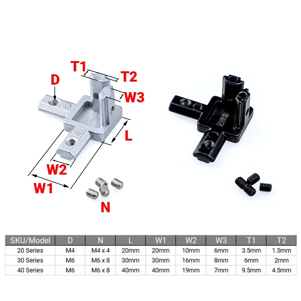 3-Way End Corner Bracket Connector for Aluminium Extrusion Profile 3030 Series V Slot 8Set/Lot