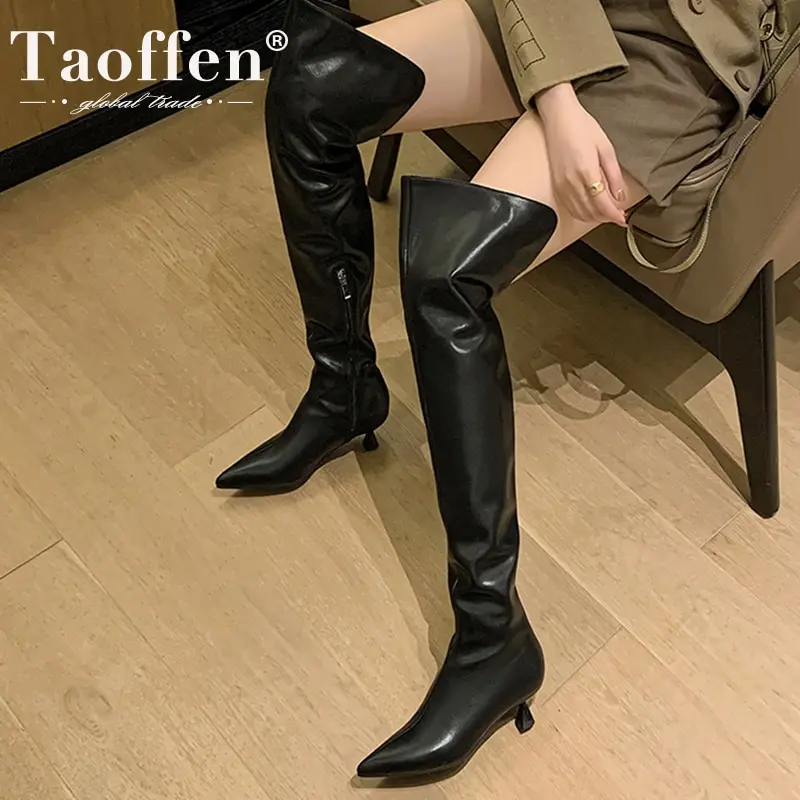 

Taoffen/Размеры 33-40; Женские высокие сапоги; Зимняя женская обувь на тонком каблуке; Модные вечерние женские Сапоги выше колена; Обувь