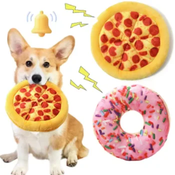 Giocattolo per Cani a Forma di Pizza in Peluche con Suono, Giocattolo da Masticare per Cani Piccoli e Grandi, per la Pulizia dei Denti dei Cuccioli, Accessori Interattivi per Cani