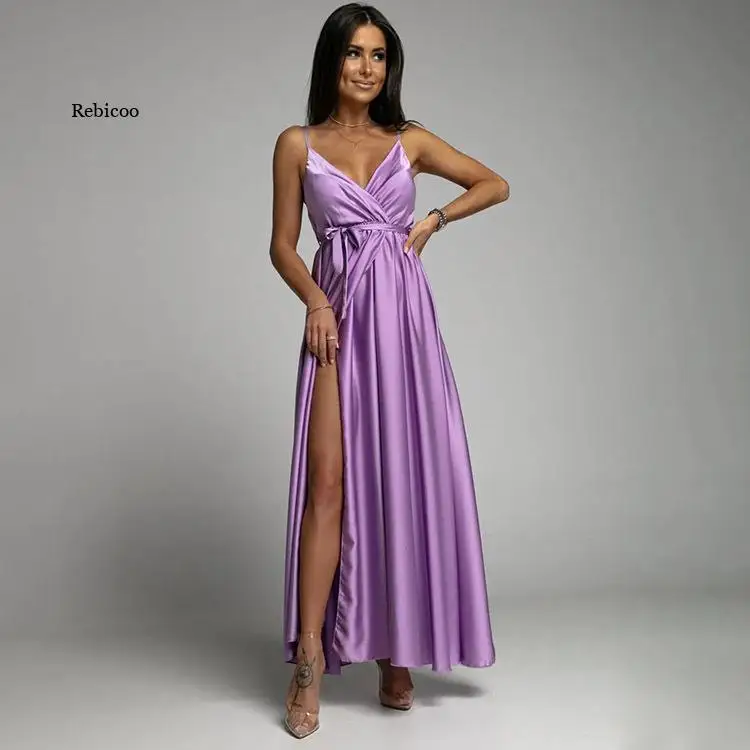 

Summer Women Sexy Irregular Sling Dress Elegant V Neck Sleeveless Solid Long Dress Fashion Lace-up Ruffle Holiday Party Dresses