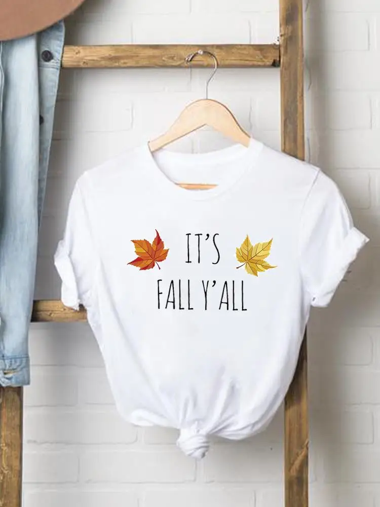 

Leaf Letter 90s Trend Cute Women Graphic Ladies Print Tee Clothing Lady Fall Autumn Halloween Thanksgiving Female T T-shirts