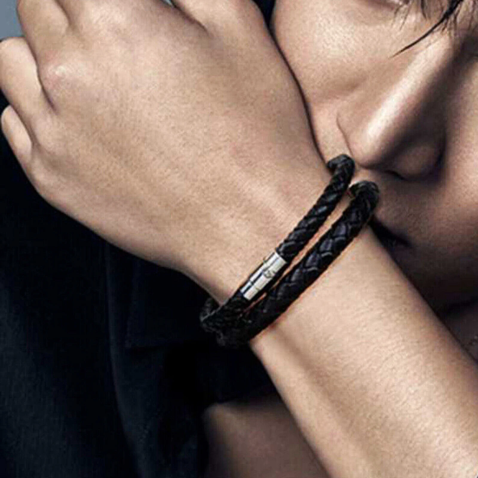 Fashion Unisex Women Men Braided Leather Magnetic Clasp Bracelet Handmade