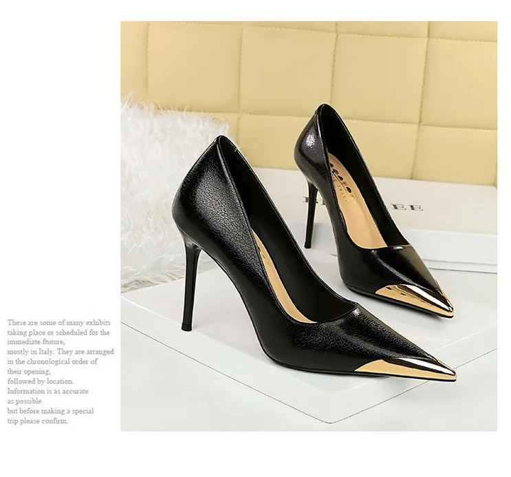 Shoes Metal Pointed Tip Women Pumps Fashion High Heels Ladies Shoes Stilettos Heels Pu Leather Female Pumps New