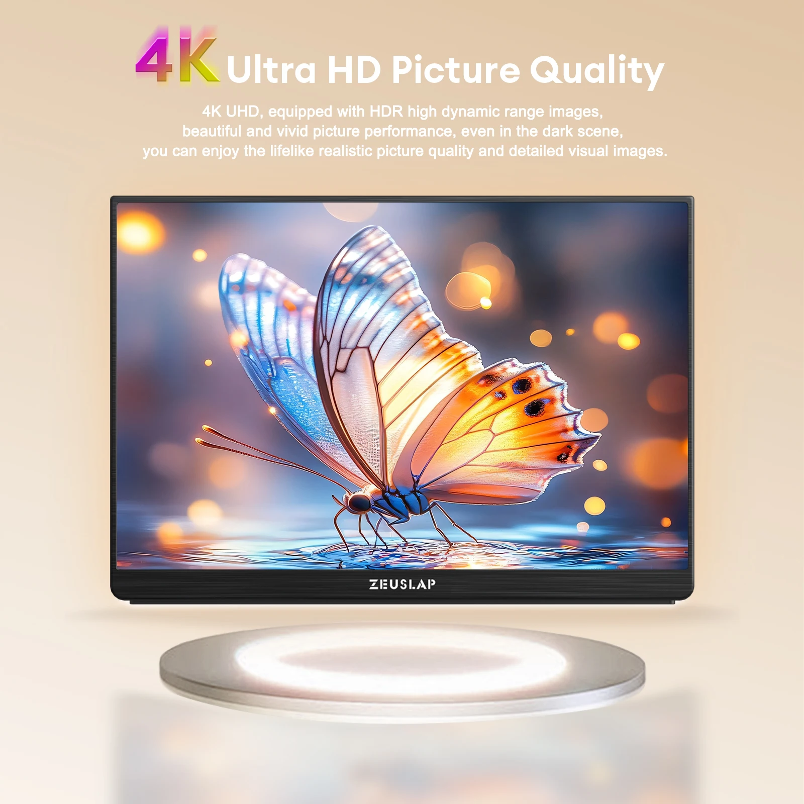 ZEUSLAP 16 インチ 4K 3840*2400P UHD 16:10 アスペクト 500nits 100