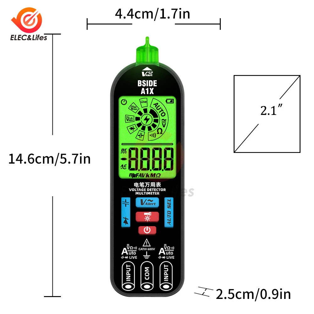 A1X Mini Multimeter LCD Digital Tester Voltage Detector DC/AC Voltage Frequency Resistance NCV Continuity Supports Fast Charging