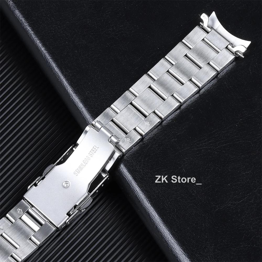 Men's Curved End Stainless Steel Watch Bracelet - Premium Metal Strap, 20mm/22mm