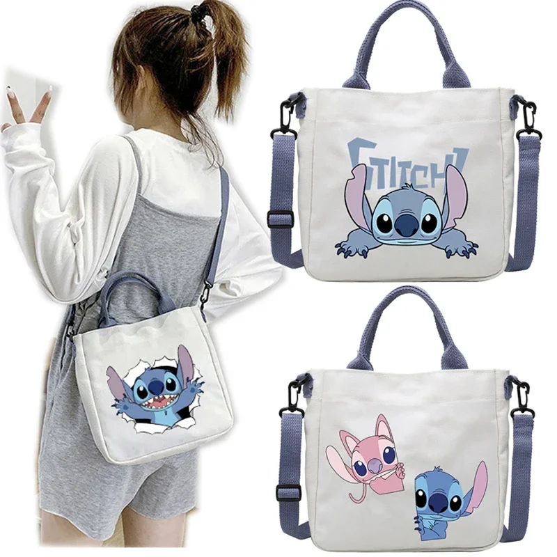 

Холщовая Сумка-тоут Disney Stitch, мультяшная сумка Лило и Ститч, съемный ремешок на плечо, вместительная многоразовая Сумочка, подарок
