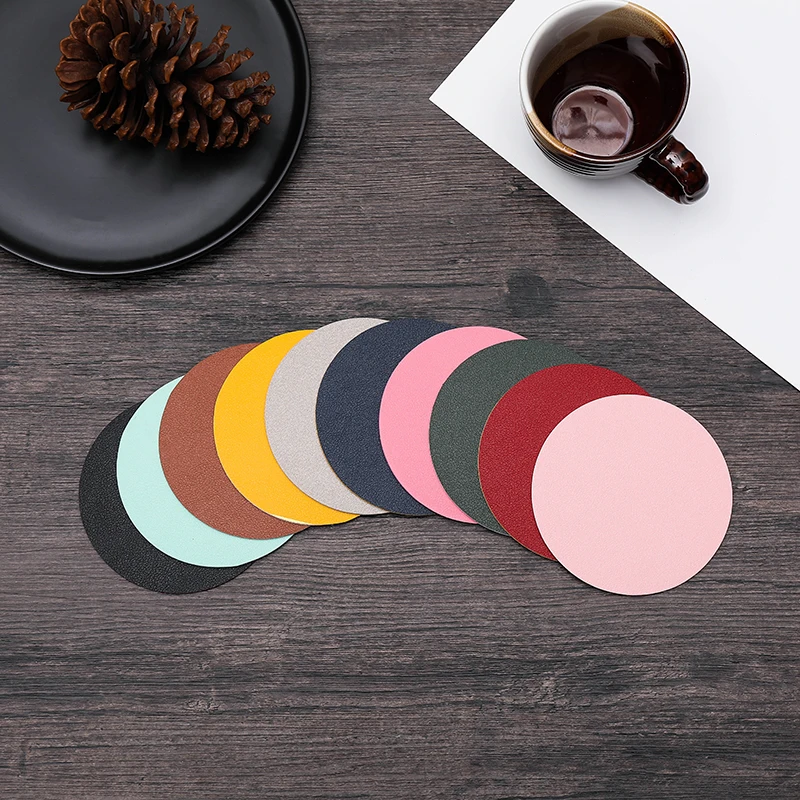 Round PU leather Double Sided Coaster Table Mat For Coffee Tables