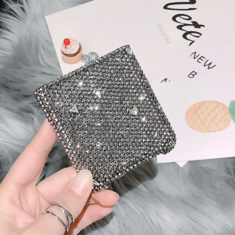 Silver Rhinestone Handmade Phone Case for Samsung Galaxy Z Flip Z Flip 4 ZFold 3 ZFold 2 5 Folding Screen Back Cover