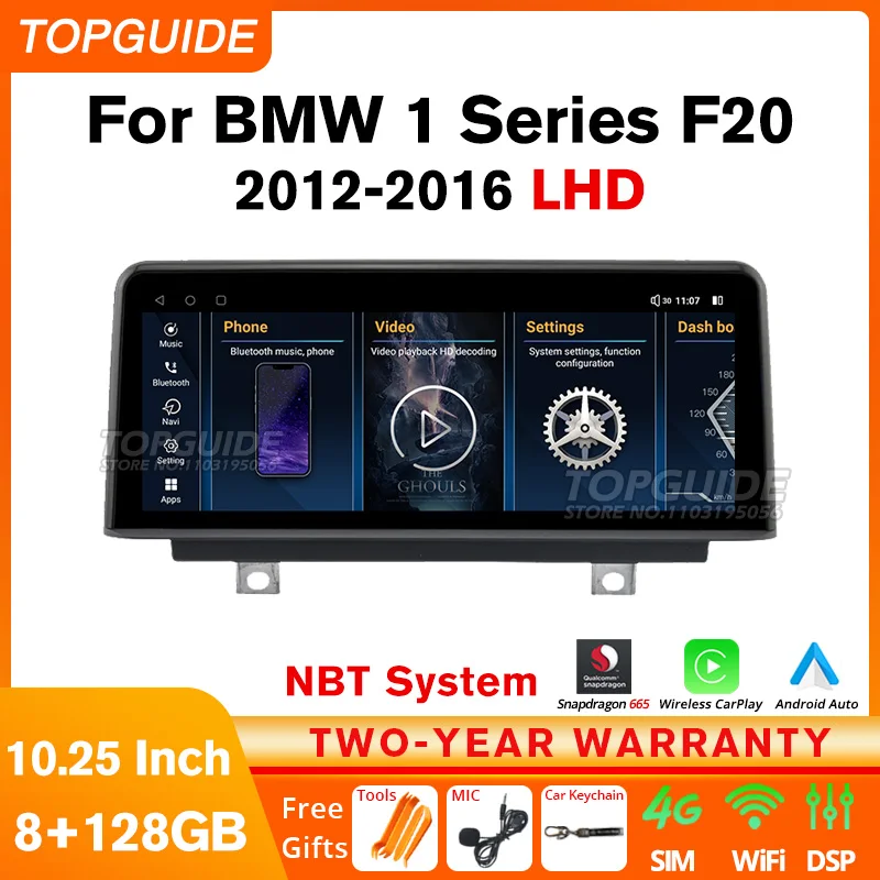 

TOPGUIDE 10.25'' Android12 Car Radio For BMW 1 Series F20 F21 2012-2016 NBT System GPS Multimedia Player Carplay Screen WIFI 4G