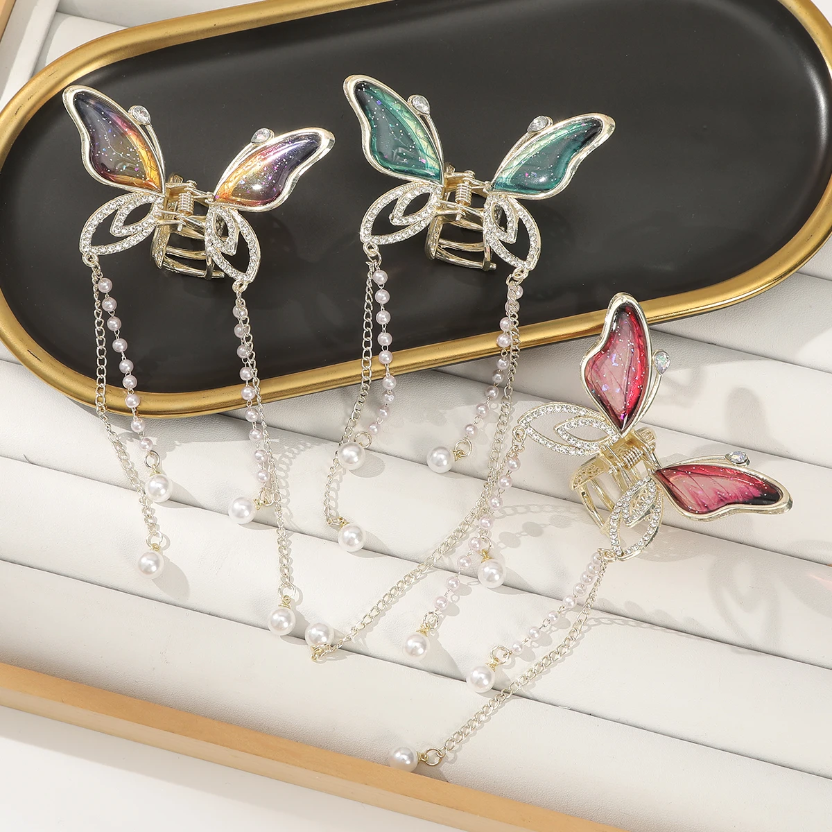 Butterfly Tassel Hair Claw For Women Colorful Sweet Hairpin Hair Crab Fashion Hair Accessories Summer Ponytail Holder Hair Clip