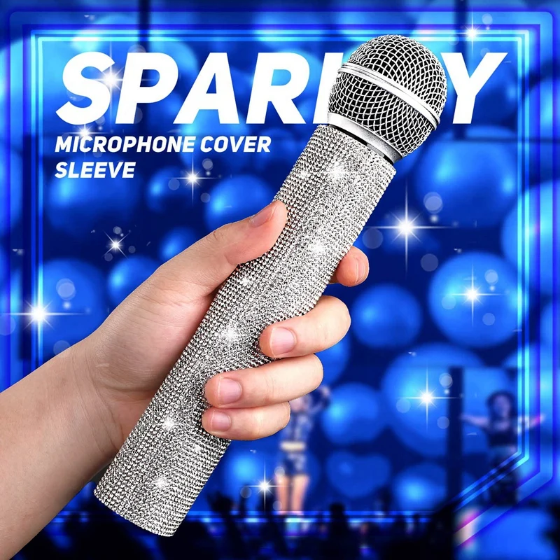 Mic Handle Cover,Sparkly Bling Rhinestones Mic Handle Sleeve For Party&TV Show,For Most Wireless Microphones