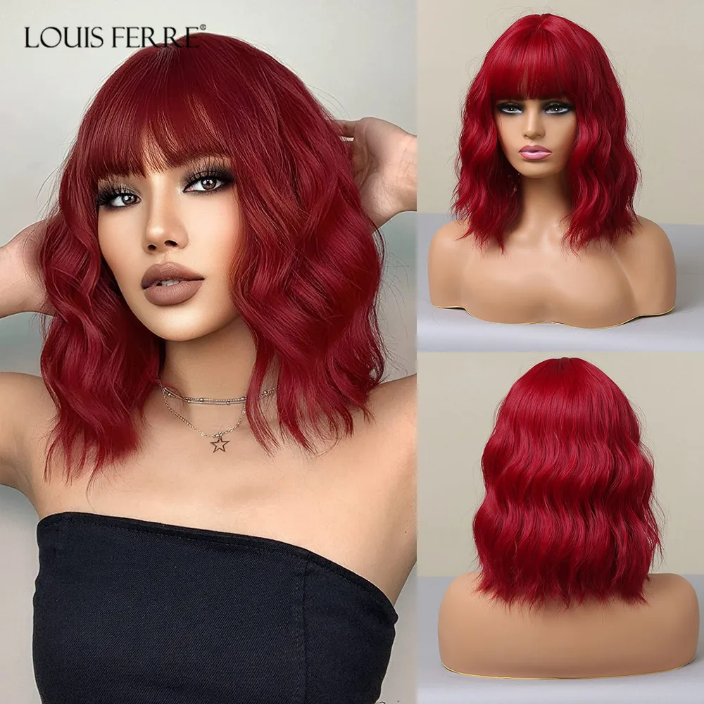 Hair Wigs Synthetic Wigs(for White) Short Red Wavy Wig Women Bob