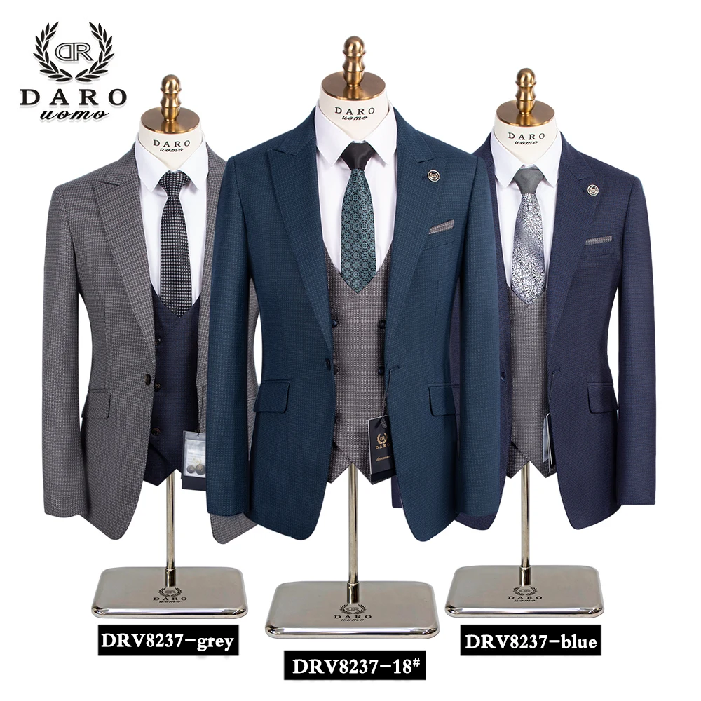 2024 DAROuomo Mens Suit terno Slim Fit Casual one button Fashion Grid Blazer Side Vent Jacket and Pant for Wedding Party DRV8237 2