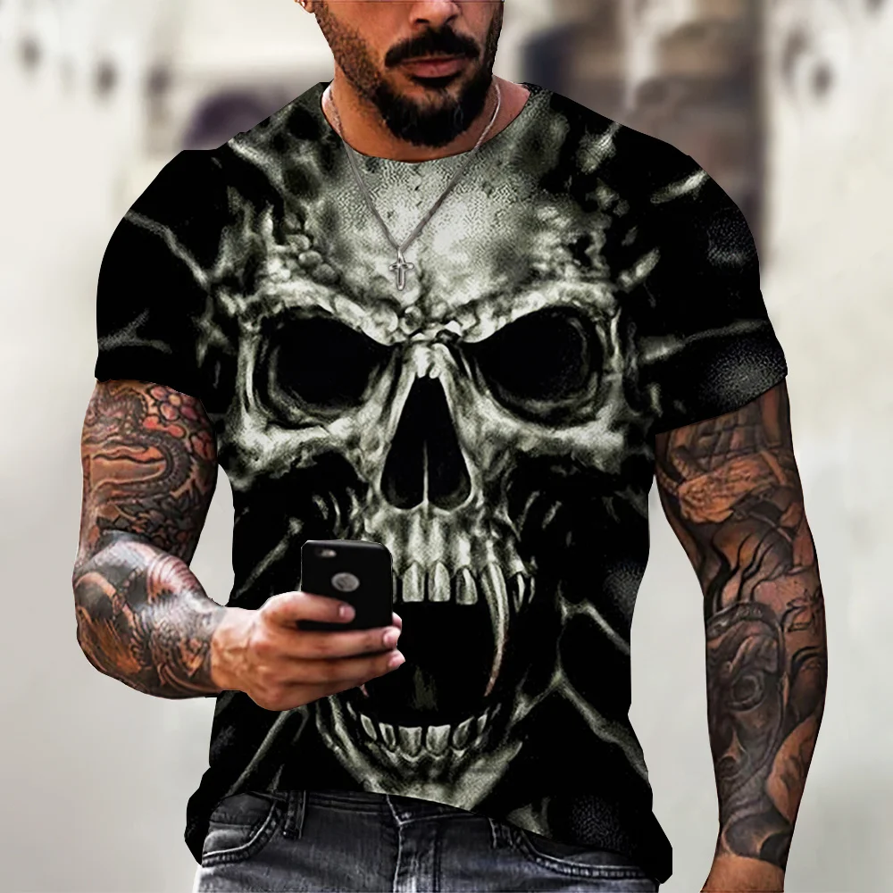 

Summer Horror Skulls 3D Print Men's T-shirts Loose O-Neck Short Sleeve Skeleton Street Rock Hip-Hop Clothing Large Size XXS-6XL