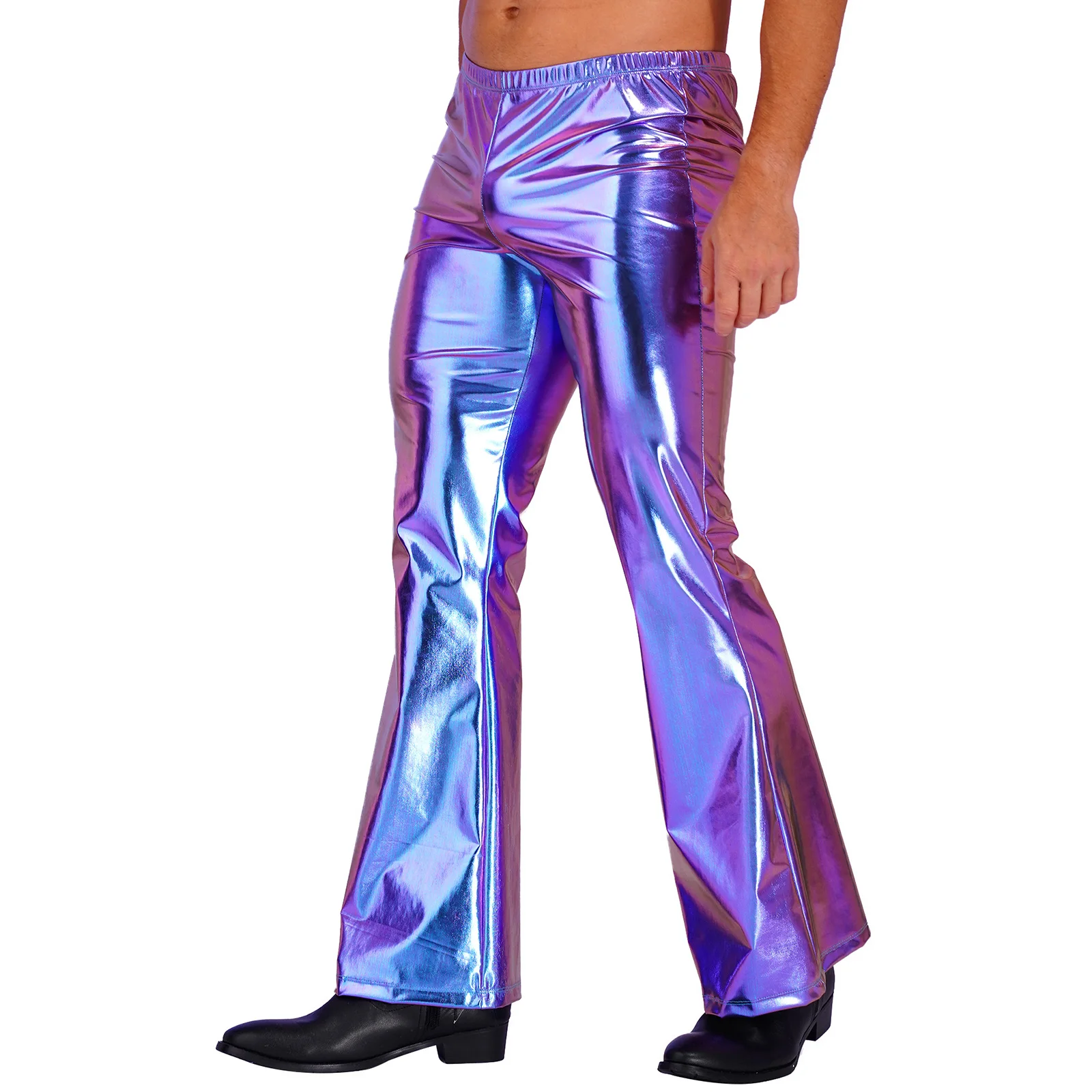 IIXPIN Men Shiny Metallic Disco Pants Bell Bottom Flared Long Pants Dude Costume Trousers Men's Flare Pants Flared Bell Pants