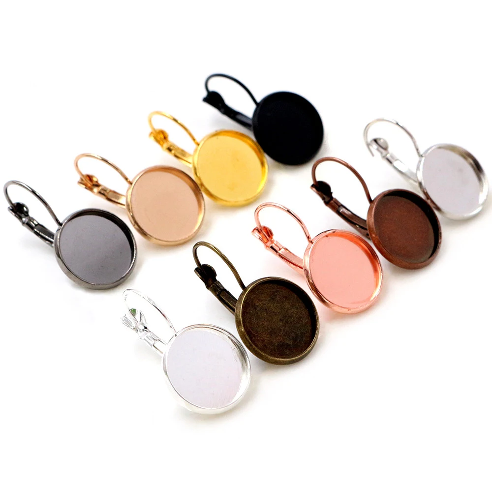 14mm 10pcs 9 색 도금 프랑스어 레버 귀걸이 공백/자료, 맞는 14mm 유리 Cabochons, 버튼, 귀걸이 베젤