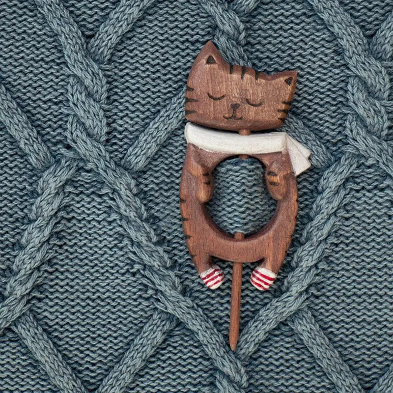 Cartoon Animal Wooden Brooch Diy Craft Badge Funny Cute Cat Fox Dog Xmas Tree Shawl Pin Scarf Buckle Clasp Creative Jewelry Gift