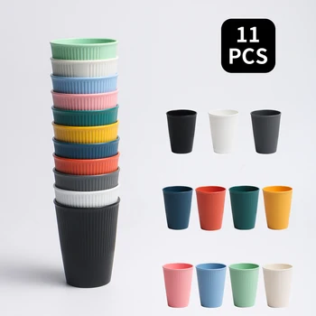 Set di tazze con motivo verticale multicolore da 11 pezzi bicchiere in plastica riutilizzabile per cucina da picnic in campeggio per famiglie 1