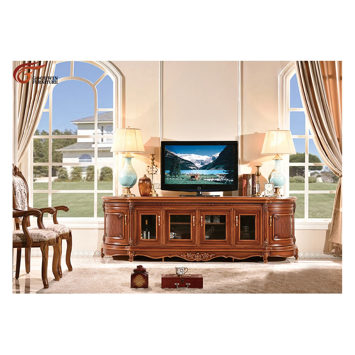 Best Price Classic Style Wooden Home Use Living Room Furniture Living Room Cabinets TV Unit For GD54
