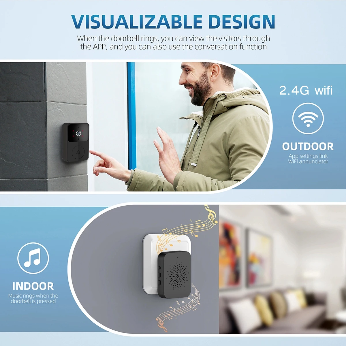 Tuya Wireless Video Doorbell, Smart Doorbell Camera Works with Tuya APP, HD Surveillance with Night Vision & Motion Alerts - Image 3