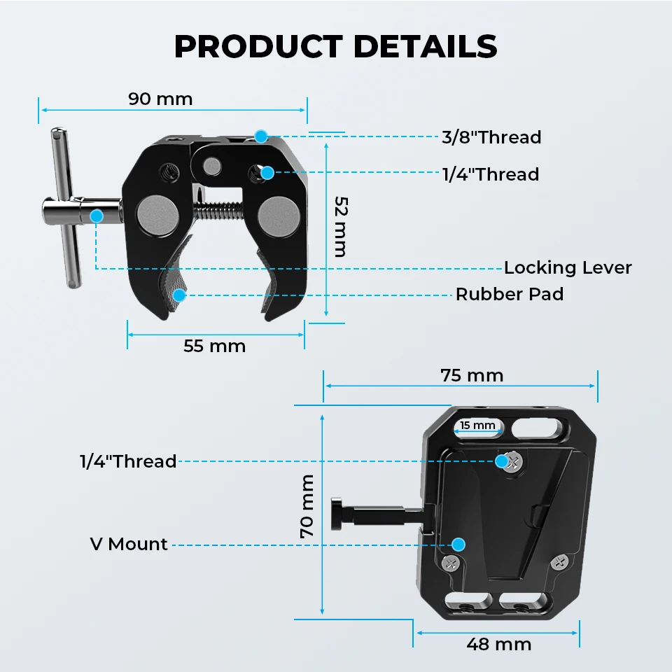 V-Lock Female Quick Release Mount Adapter + Multipurpose Super Crab Clamp For DS