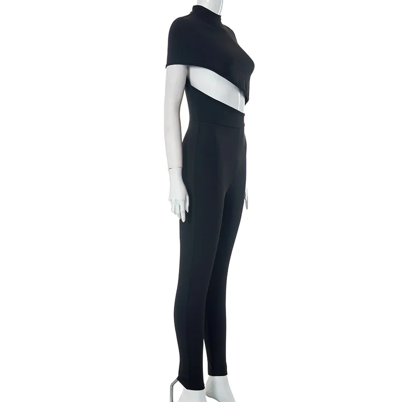 Irregular Hollow Out Body Shaping Black Jumpsuits Women Autumn Winter High Waist Long Sleeve High Waist Rompers Y2k Streetwear